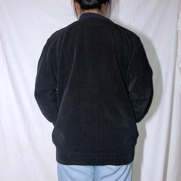 80/ 90s Vintage Black Navy Corduroy Work Jacket Sz - Picture 2 of 4